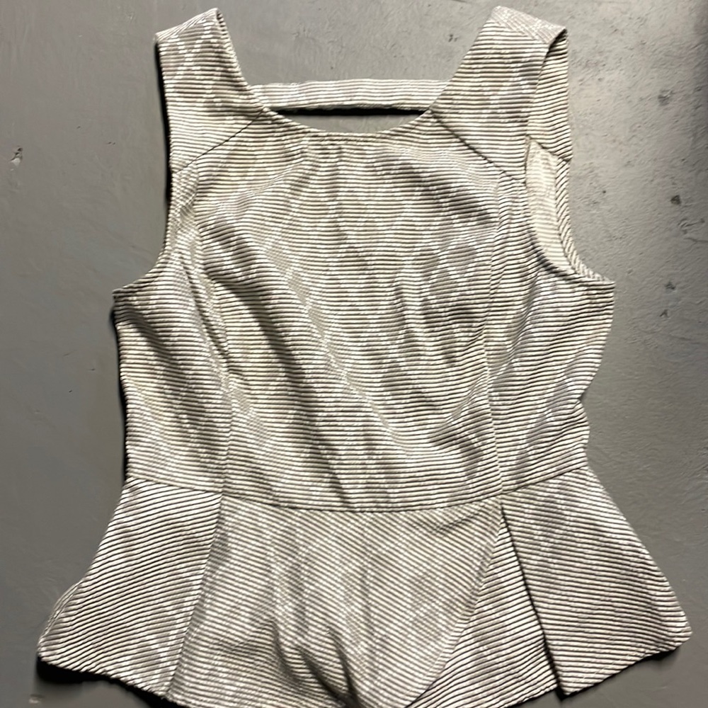 BCBGeneration sleeveless Keyhole Back Stripe Peplum Blouse